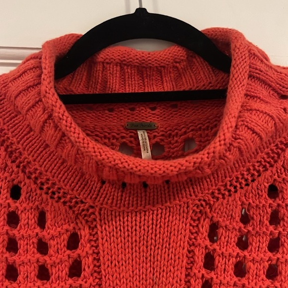 Free People Open Knit Crochet Mockneck Sweater Orange Size Small - Picture 4 of 12